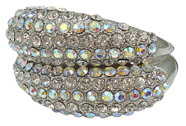 Weighty Clamper Bracelet Silver Tone Crystal, Crystal AB Rhinestone Rows