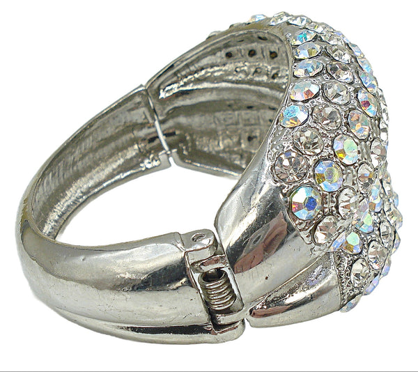 Weighty Clamper Bracelet Silver Tone Crystal, Crystal AB Rhinestone Rows
