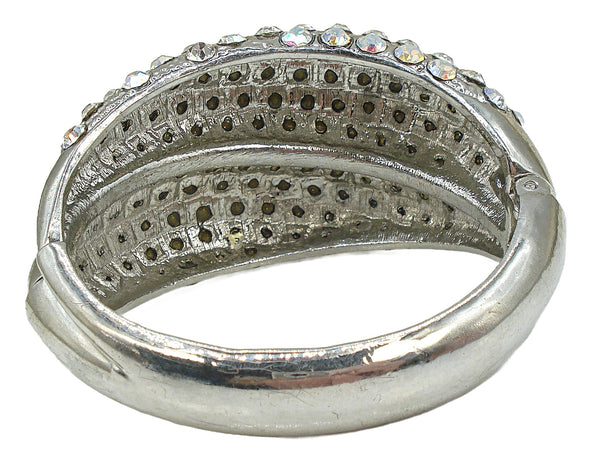 Weighty Clamper Bracelet Silver Tone Crystal, Crystal AB Rhinestone Rows