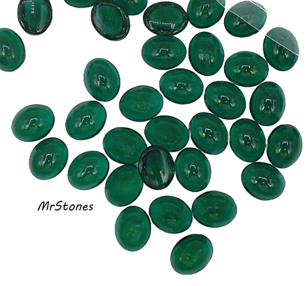 11x9mm (2195) Emerald Green Unfoiled Oval Cabochon Bombee Cut