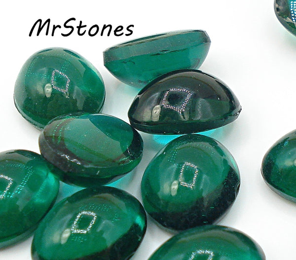 11x9mm (2195) Emerald Green Unfoiled Oval Cabochon Bombee Cut