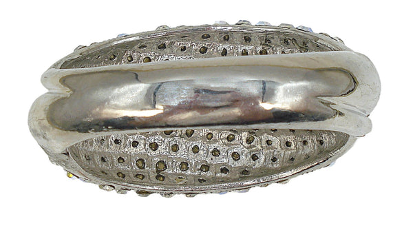 Weighty Clamper Bracelet Silver Tone Crystal, Crystal AB Rhinestone Rows