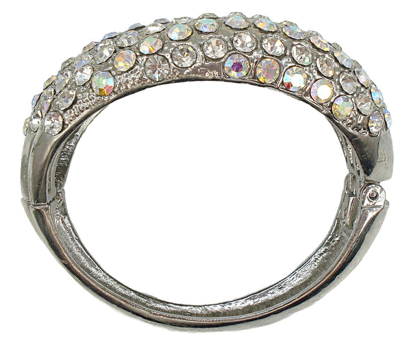 Weighty Clamper Bracelet Silver Tone Crystal, Crystal AB Rhinestone Rows