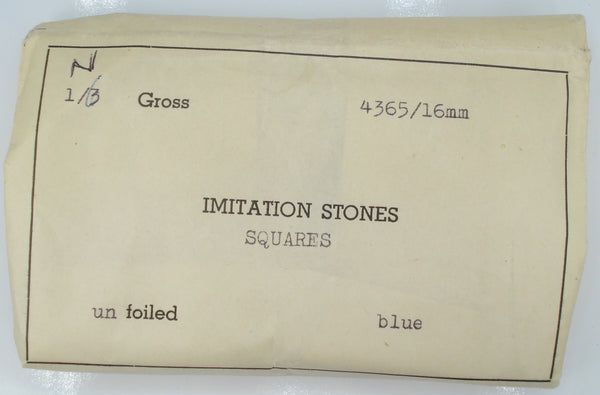 16mm (2400) Flawed Light Sapphire Square Flatback Cube No Foil West Germany