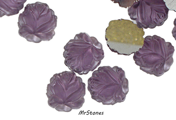 13mm Glass Purple Flower Rose Frosted Matte Amethyst Purple