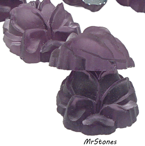 13mm Glass Purple Flower Rose Frosted Matte Amethyst Purple