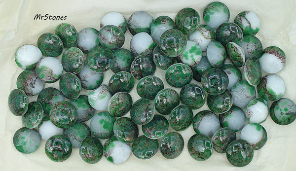 14.2-14.5mm (3189) (60ss) Green with Brown Matrix Round Buff Top Doublet West Germany