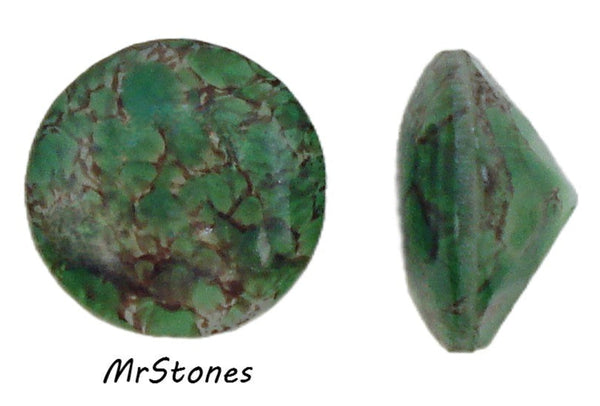 14.2-14.5mm (3189) (60ss) Green with Brown Matrix Round Buff Top Doublet West Germany