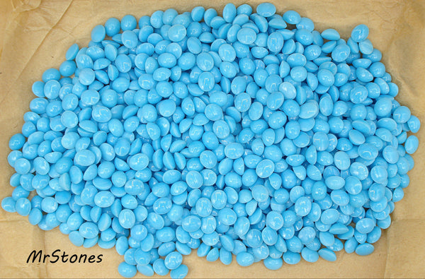 7x6mm (2195) Glass Blue Turquoise Oval Cabochon Made in U.S.A. 1946 1pc, 5pcs, 100pcs