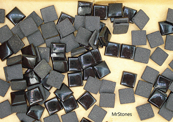 7mm (3615) Jet Black Square Buff Top Flat Back