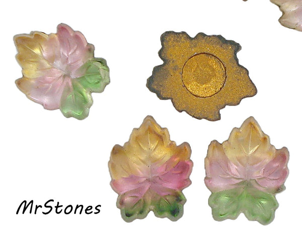 13x10.5mm (LEAF) Frosted Matte Tri Color Maple Flatback Leaf Jonquil Rose Peridot