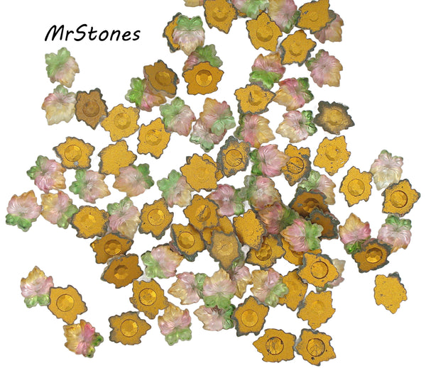 13x10.5mm (LEAF) Frosted Matte Tri Color Maple Flatback Leaf Jonquil Rose Peridot