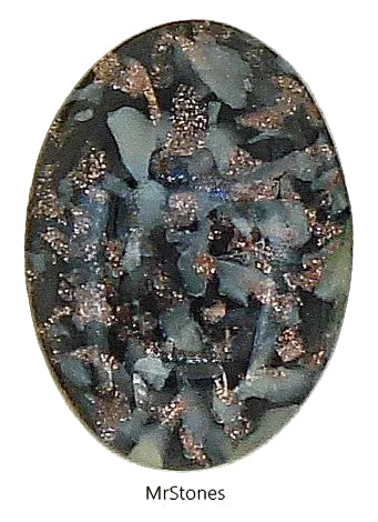 18x13mm (1685) Czech Jet White Copper Glitter Oval Cabochon
