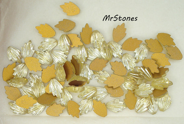 14x9mm (LEAF) Jonquil Yellow Flatback Fan Leaves West Germany