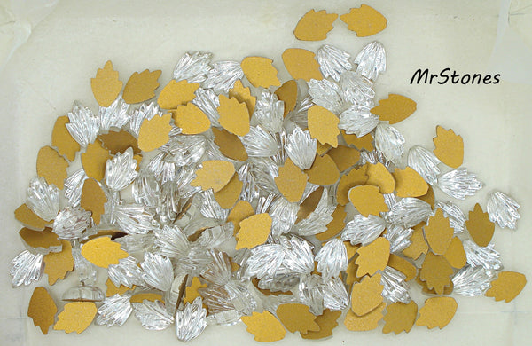 14x9mm (LEAF) Crystal White Flatback Fan Leaves West Germany