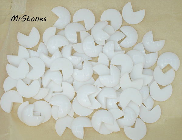 18mm (2194) Chalk White Opaque 3/4 Round PacMan Cabochon West Germany