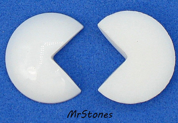 18mm (2194) Chalk White Opaque 3/4 Round PacMan Cabochon West Germany