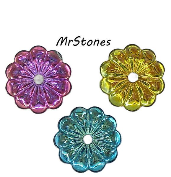 15mm Flower Center Hole Bi Color Two-Toned Glass Stone 3.5mm thick