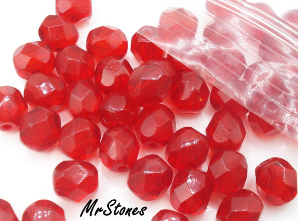 6x5.5mm (BEAD) Light Siam Red Faceted Vintage Glass Bead