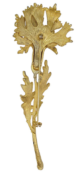 5" Flower Brooch Textured Gold Tone Crystal Rhinestone Accents
