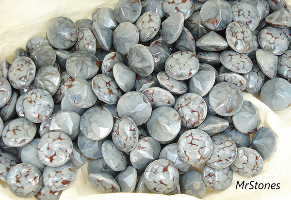 14.2-14.5mm (3189) (60ss) Gray Burgundy Matrix Round Buff Top Doublets West Germany