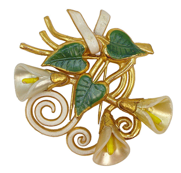 2 3/4" Calla Lily (3) Enamel Gold Tone Fur Clip