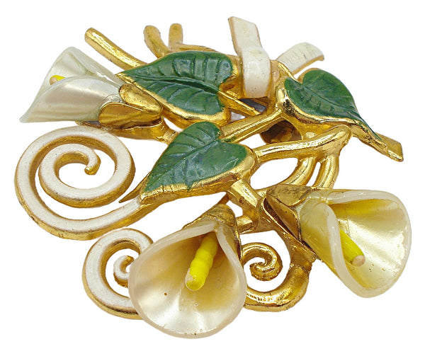 2 3/4" Calla Lily (3) Enamel Gold Tone Fur Clip