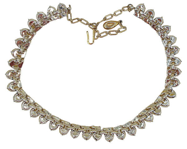 Trifari Choker Necklace Snow White Pear Pearl Cabochons Crystal Rhinestone Accents 17" x 1/2"