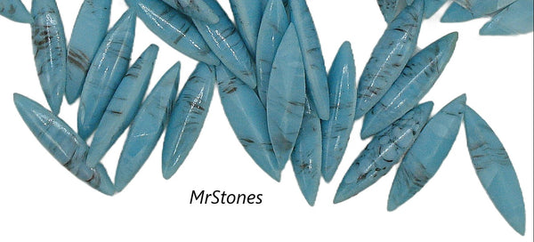 15x4mm (3146) Blue Black Vein Turquoise Matrix Marquise Navette Buff Top Doublet
