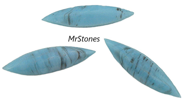 15x4mm (3146) Blue Black Vein Turquoise Matrix Marquise Navette Buff Top Doublet