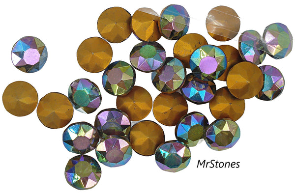 13.7mm (1200/2) (60ss?) TTC Black Diamond AB Dentelle Round Chaton Gold Foiled
