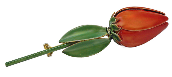 Sandor Co. 2 3/4" Enamel Red Coral Tulip Flower Brooch
