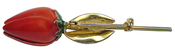 Sandor Co. 2 3/4" Enamel Red Coral Tulip Flower Brooch