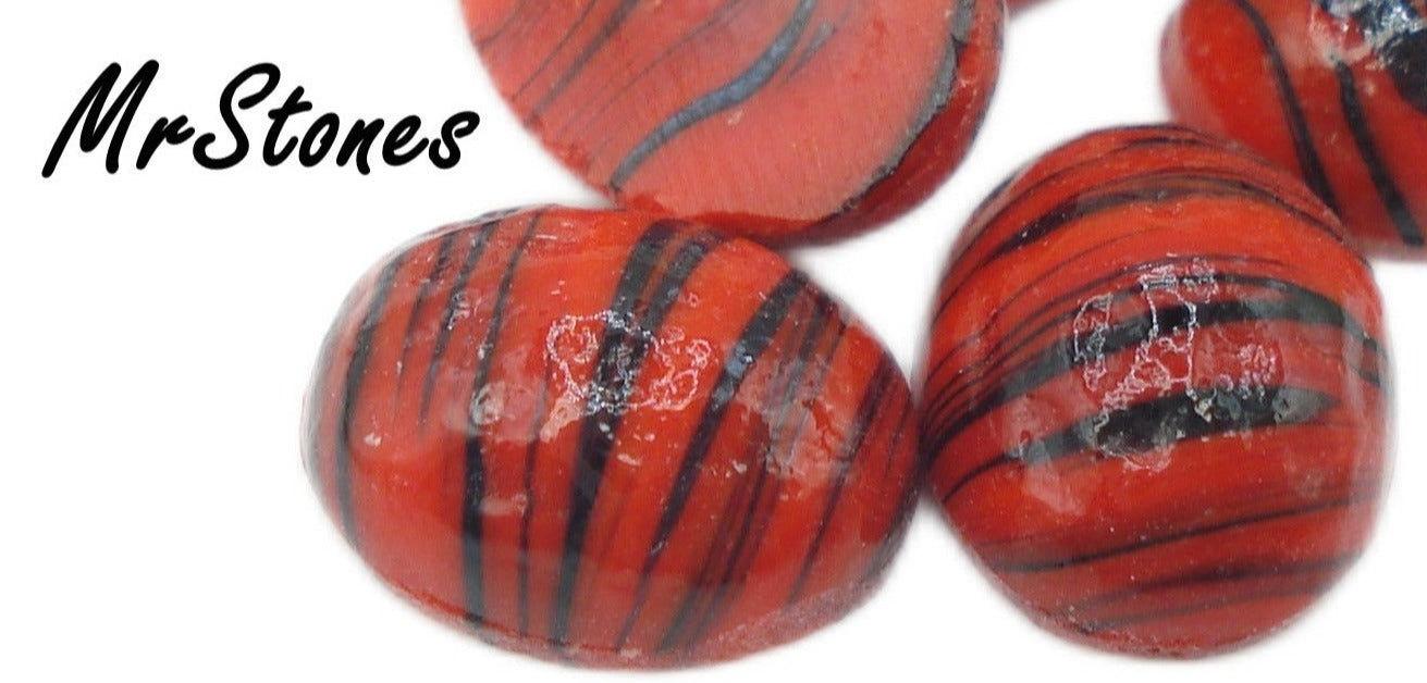 10x8mm (2195) Red with Black Stripes Oval Cabochon Japan Glass