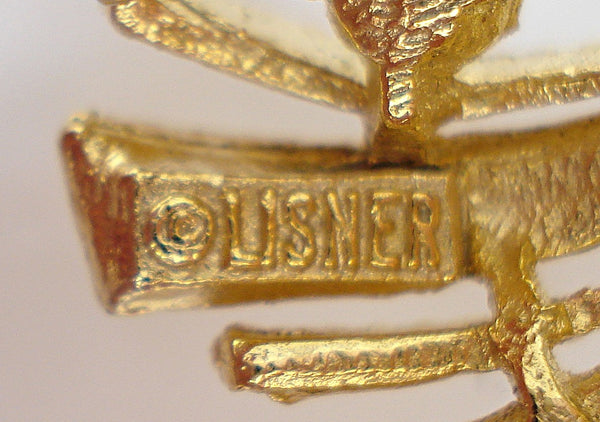 Lisner Gold Tone Brooch Bow Ribbon Rhinestones 2.5"