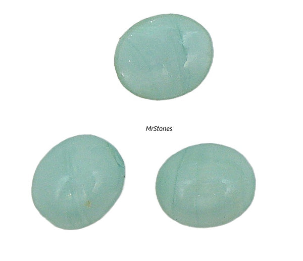 7x6mm (2195) Mint Green Faint Stripes Oval Cabochon Bombe Cut Bottom 1pc/$0.25 5pc/$1.00