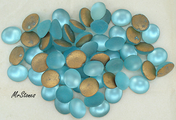 12x10mm (2195) Frosted Aqua Bombe Oval Matte Cabochon 1pc, 5pc, 60pc Pkg