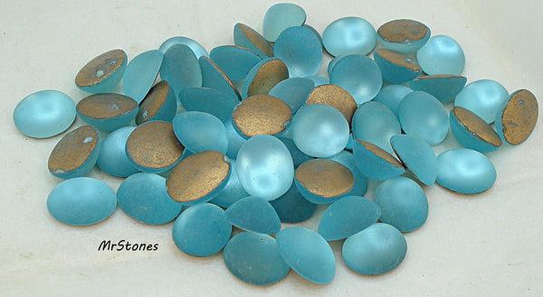 12x10mm (2195) Frosted Aqua Bombe Oval Matte Cabochon 1pc, 5pc, 60pc Pkg