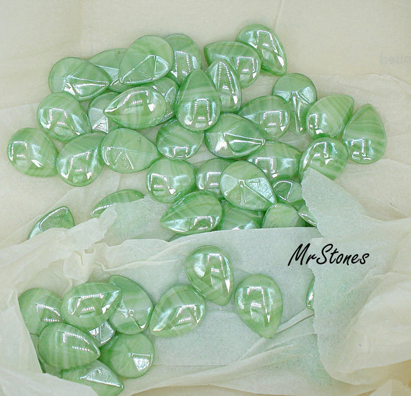 18x13mm (3101) Green Agate Luster Pear Pendeloque Buff Top Doublet West Germany