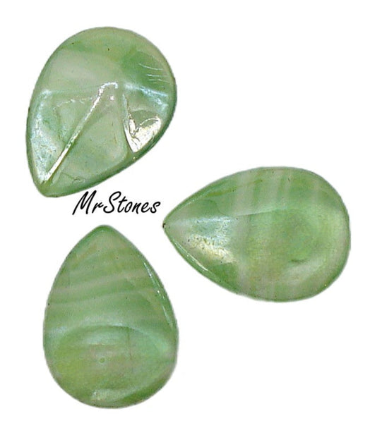 18x13mm (3101) Green Agate Luster Pear Pendeloque Buff Top Doublet West Germany