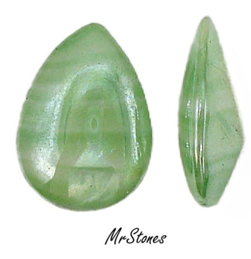 18x13mm (3101) Green Agate Luster Pear Pendeloque Buff Top Doublet West Germany