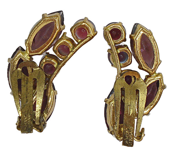 W. Germany Earrings Gold Tone AB Marquises Speciality Rounds 1 1/4"