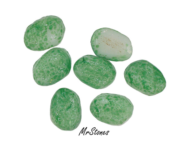 20x15mm (1685) Glass Jade Green Nugget Shape Textured Top Flat Back