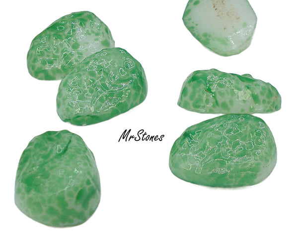 20x15mm (1685) Glass Jade Green Nugget Shape Textured Top Flat Back