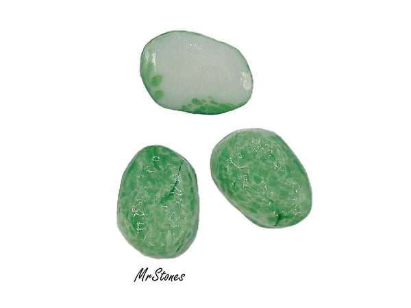 20x15mm (1685) Glass Jade Green Nugget Shape Textured Top Flat Back