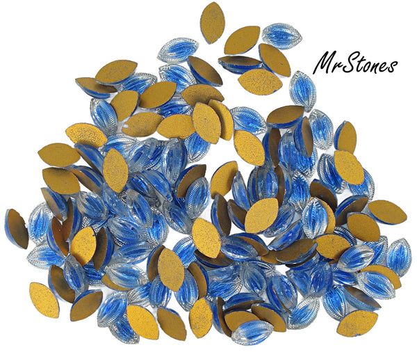 12x7mm Sapphire Sabrina Glass Ribbed Leaves Flatback Marquise 4pcs/$1.00