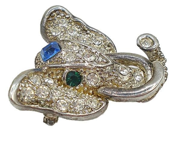 1.5" Elephant Head Brooch Pin Blue Green Crystal Rhinestones