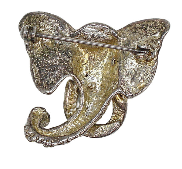 1.5" Elephant Head Brooch Pin Blue Green Crystal Rhinestones