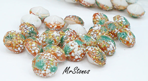 8.2-8.4mm (3189) (39ss) Juliana Easter Egg Orange Green White Round Buff Top Doublet