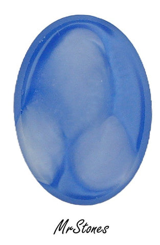 25x18mm (2135) Blue White Marbled Swirl Oval Flat Top Flat Back Reversible? Center Rim